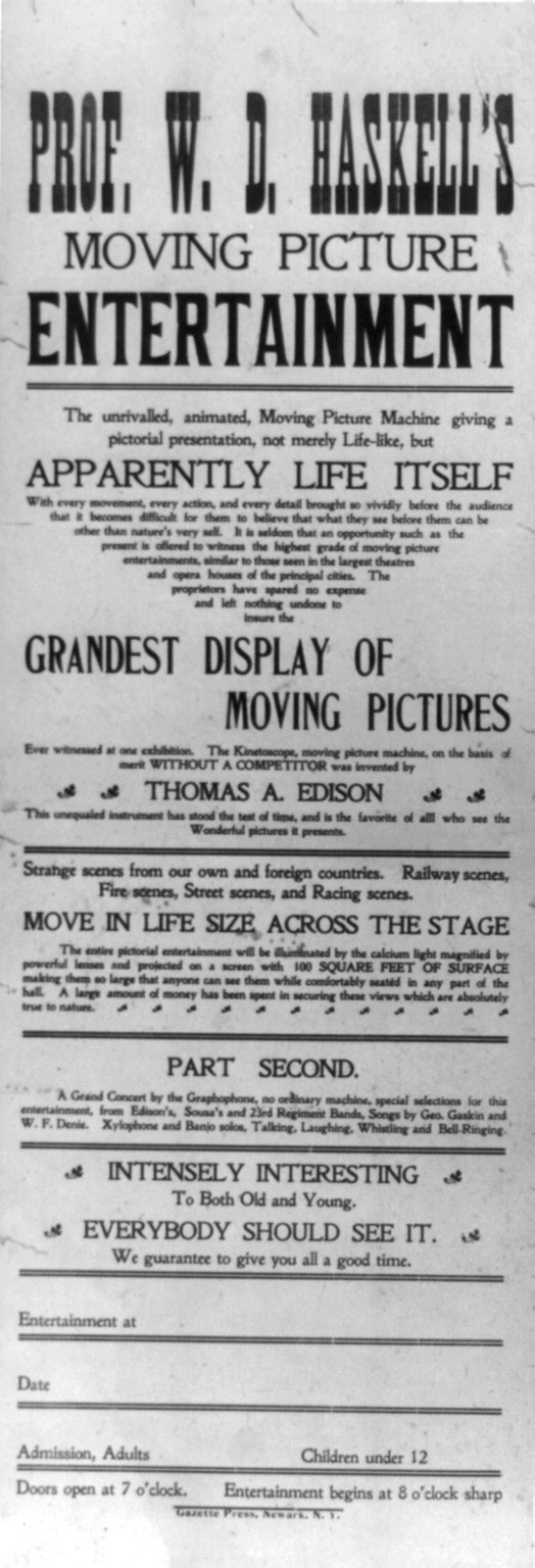 Prof. Haskell's moving picture entertainment — vintage poster