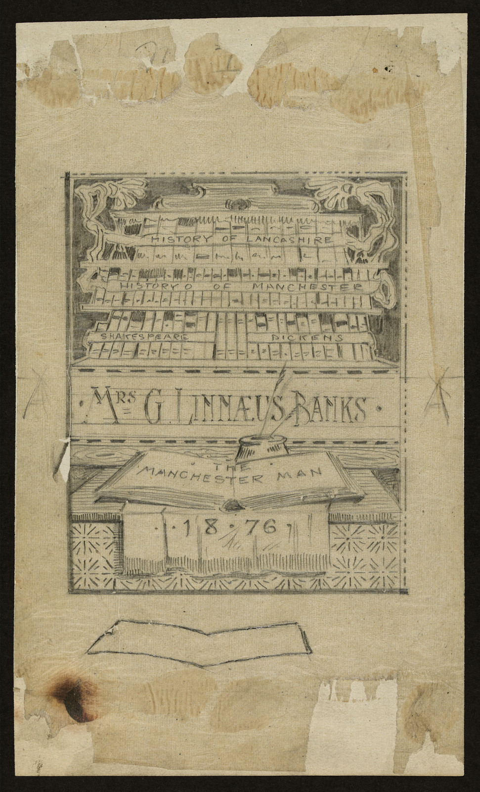 Bookplate design for Mrs G. Linnaeus Banks, The Manchester Man — historic image