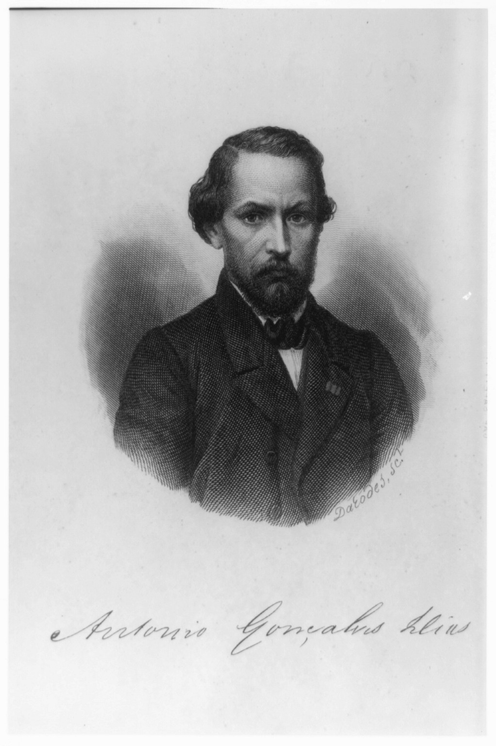Antonio Goncalves Dias, 1823-1864, 1877 — antique engraving
