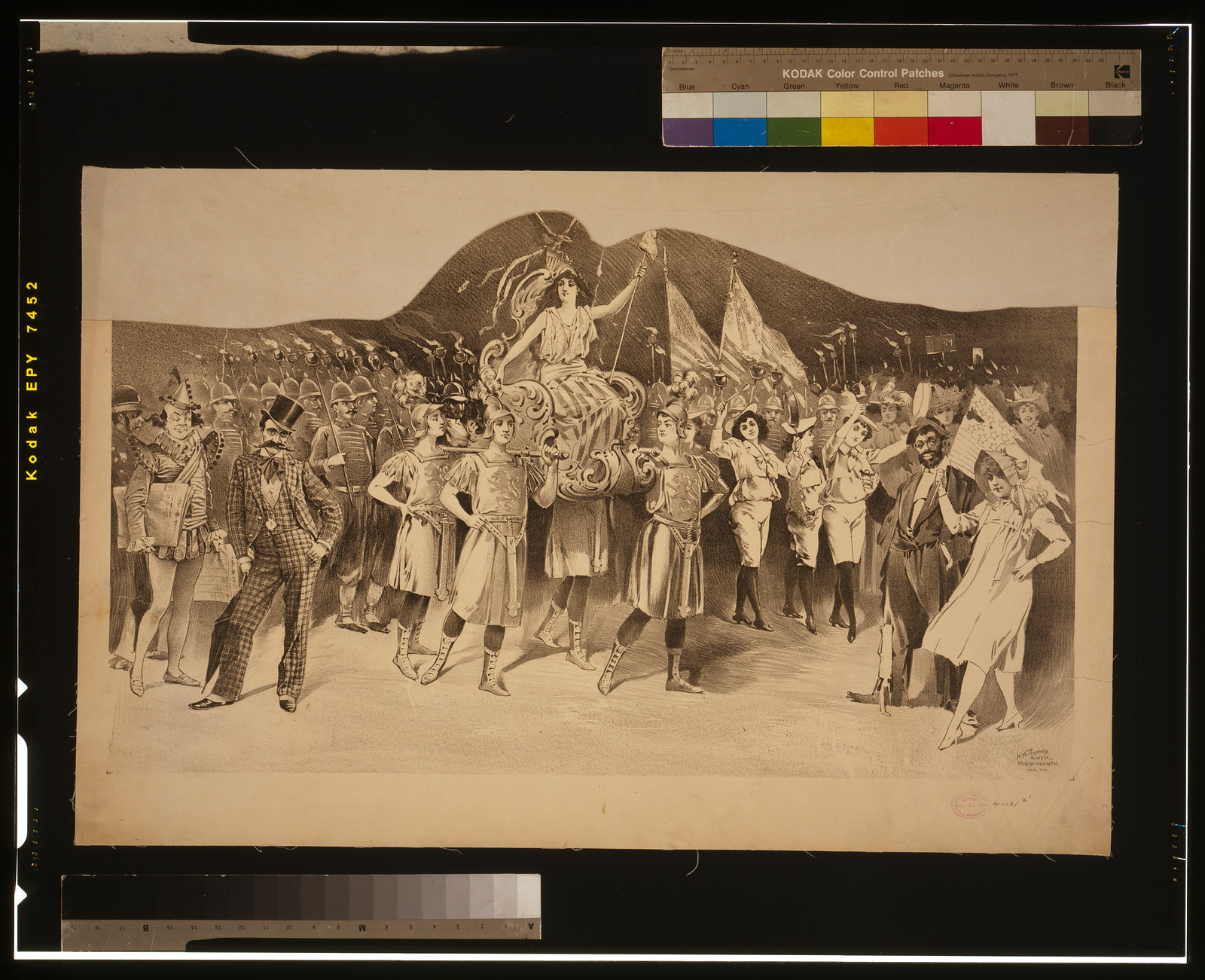 [Woman draped in flag carried by women in Roman costume, surrounded by crowds], N.Y. : H.A. Thomas & Wylie Lith. Co., [1894] — vintage poster