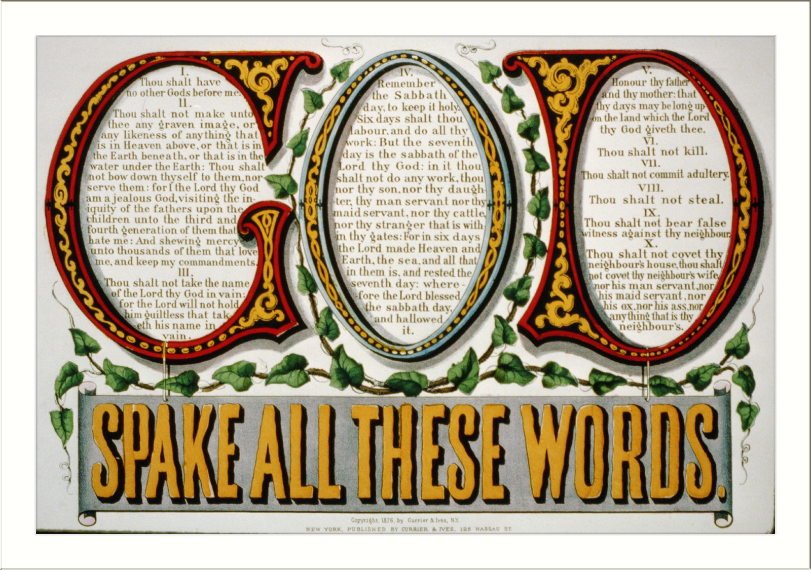 God spake all these words, New York : Published by Currier & Ives, c1876. — antique lithograph
