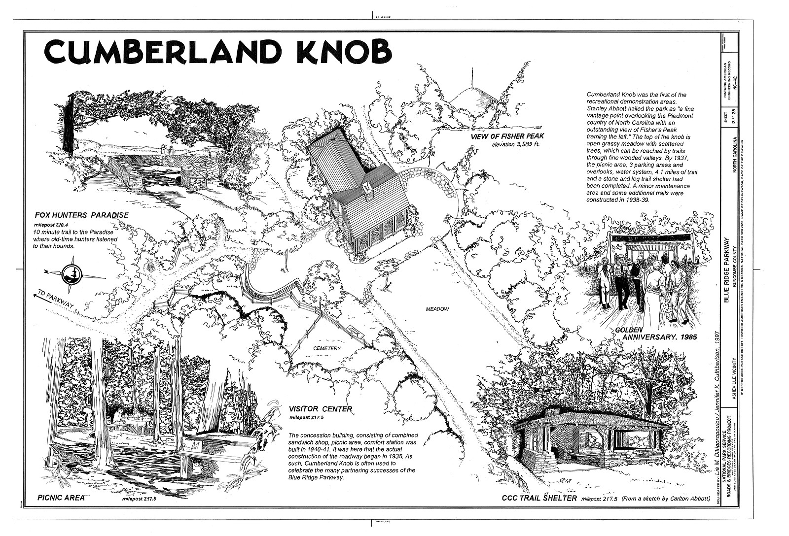Cumberland Knob: pen-and-ink site plan of Blue Ridge Parkway area — historic image