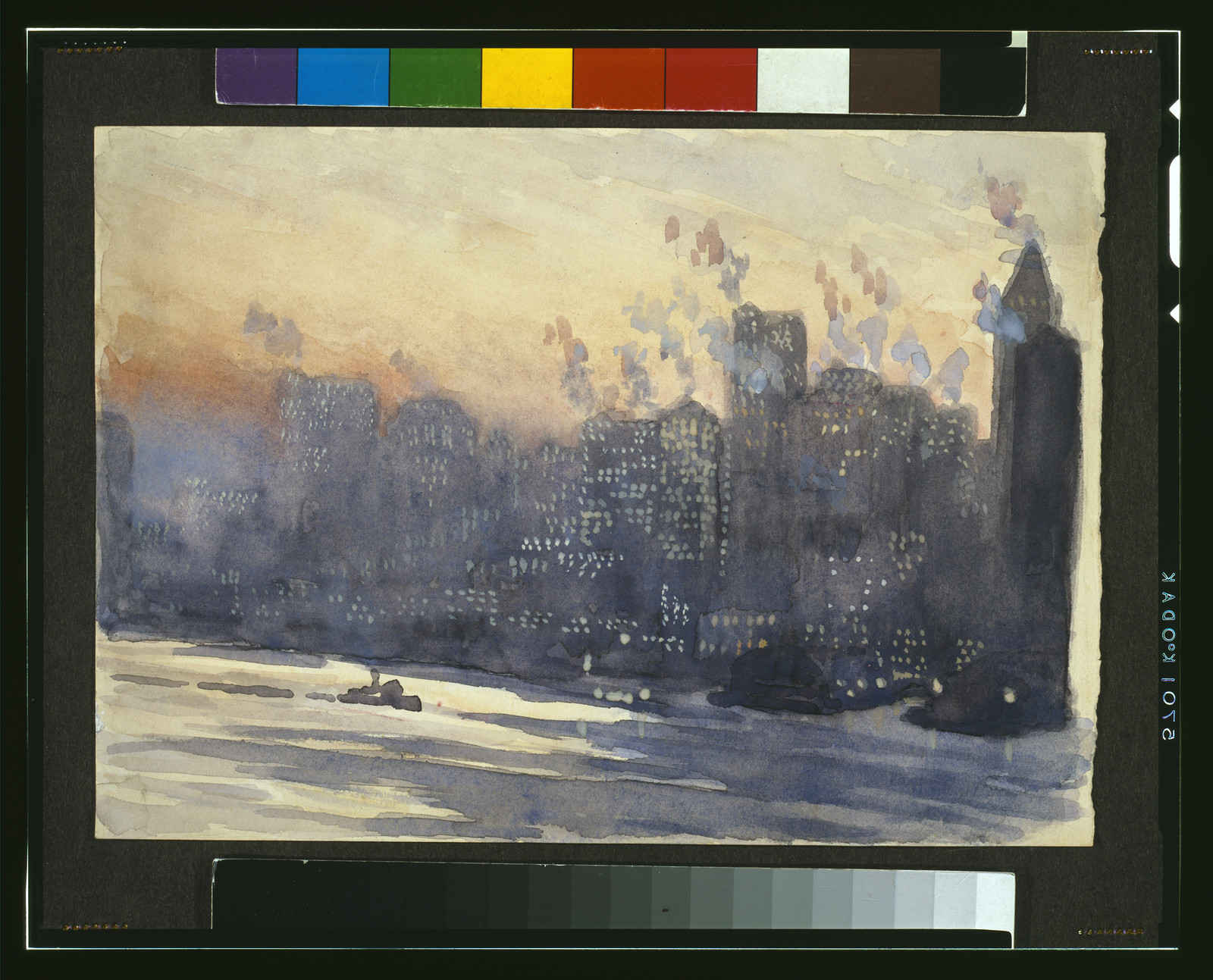 [New York City harbor and skyline at night], [between ca. 1921 and 1926] — historic drawing