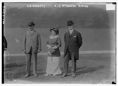Charles H. Ebbets and Edward J. McKeever, co-owners of Brooklyn NL, with Mrs. McKeever (Jennie Veronica McKeever) (baseball)