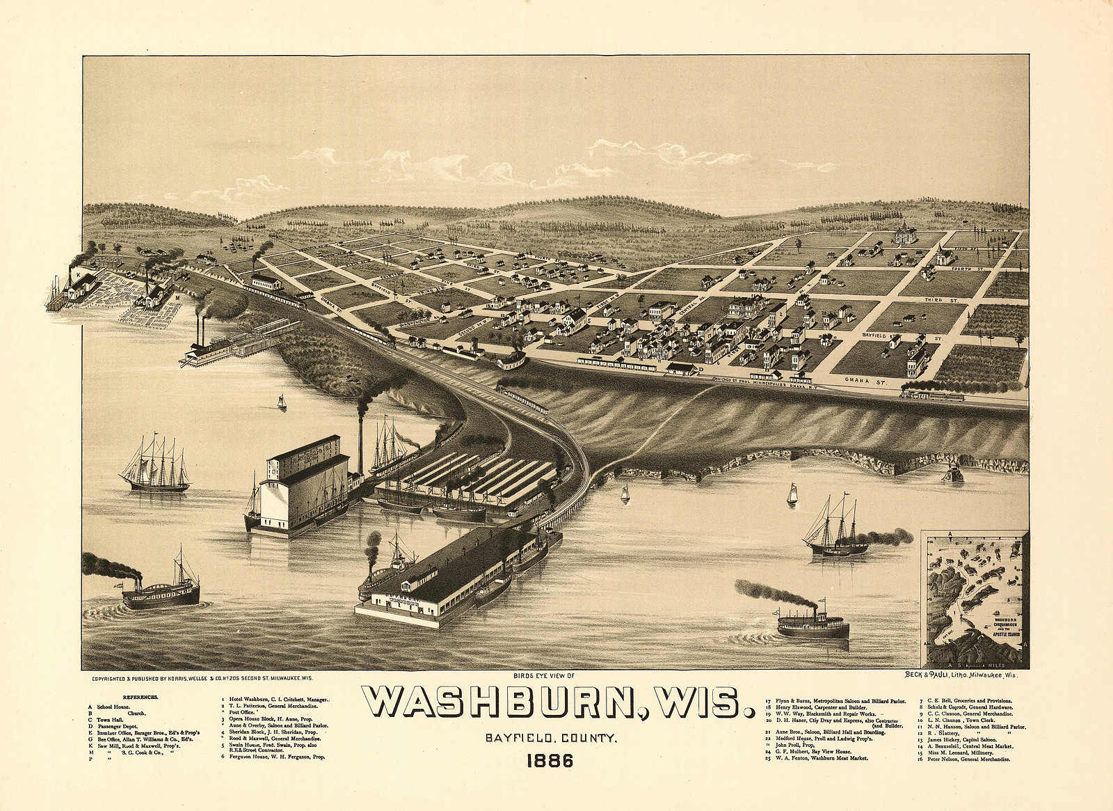 WI Washburn 1886 MAP, 1886 — antique map