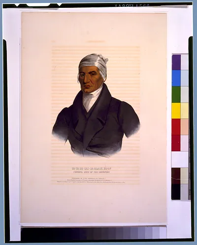 Ca-Ta-He-Cas-Sa-Black Hoof, principal chief of the Shawanoes / drawn, printed & coloured at I.T. Bowen's Lithographic Establishment.
