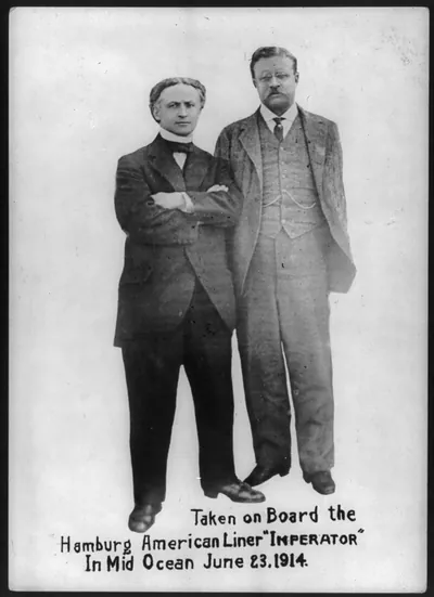 [Houdini and President Roosevelt, full-length portrait, both standing, aboard the Imperator]