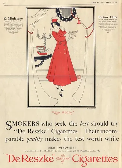 Advertisement for De Reszke Cigarettes, Kept Waiting, The Graphic 1917