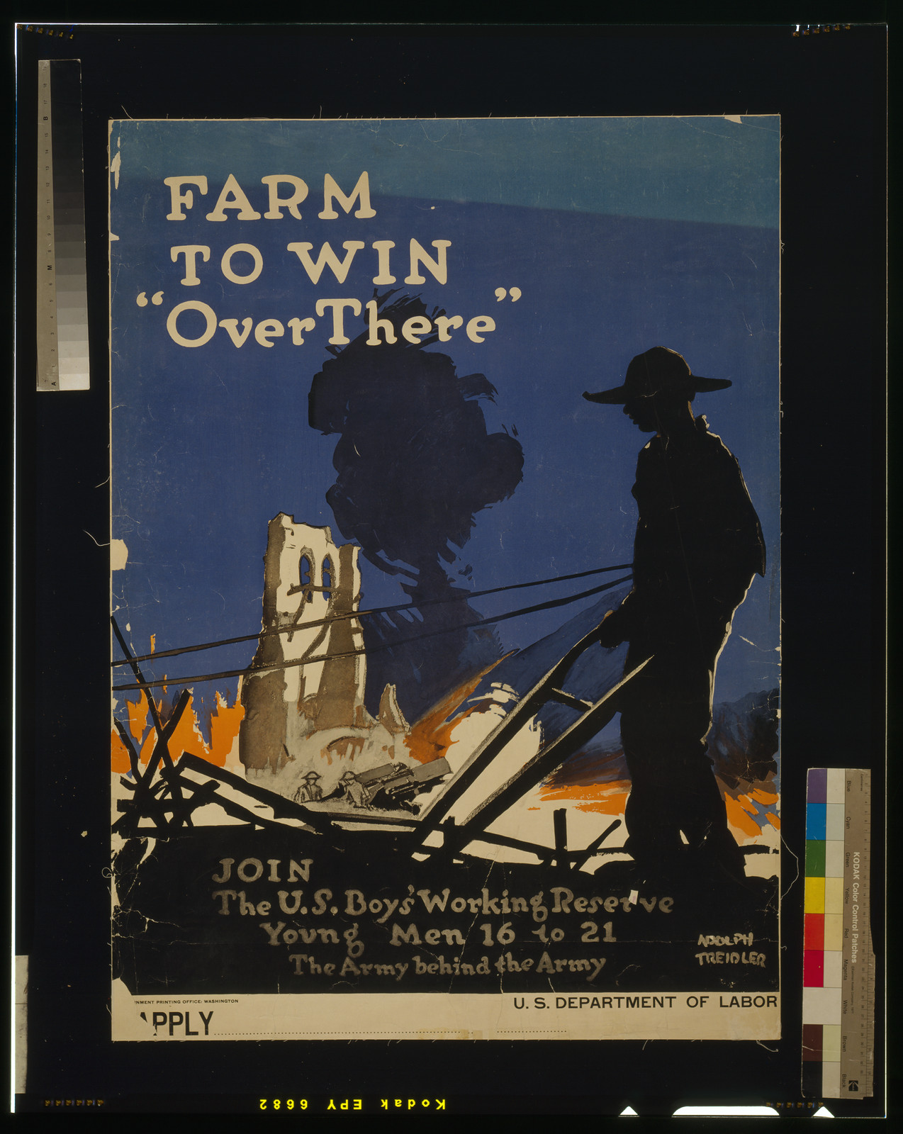Farm to win over there - Join the U.S. Boys Woking Reserve Young men 16 to 21 - The army behind the Army / Adolph Treidler Government Printing Office., 1917 — vintage poster