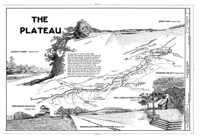 The Plateau: Blue Ridge Parkway pen-and-ink illustrated map