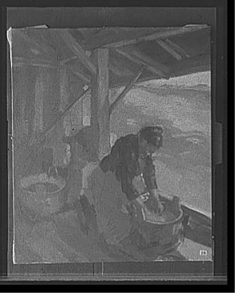 [Woman washing in tub], [between 1900 and 1915] — historic photograph