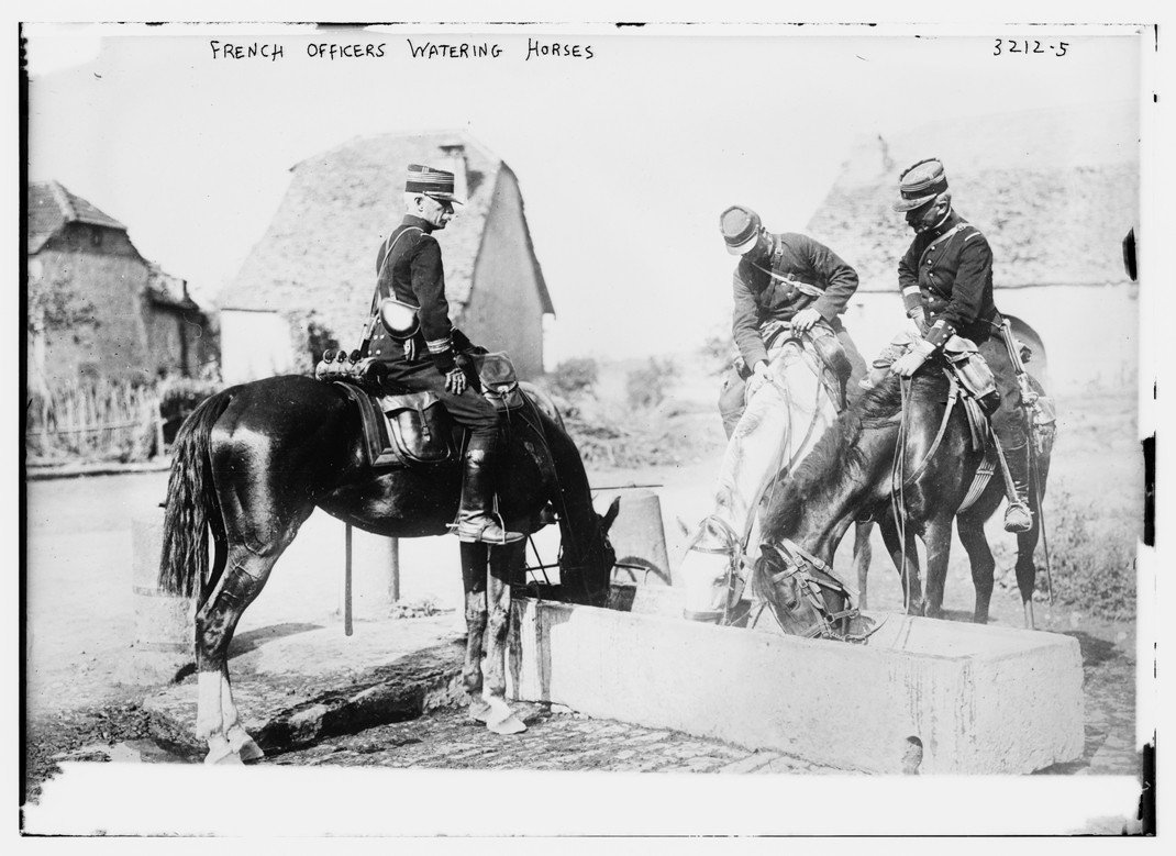 French Officers watering horses, n/a — historic photograph