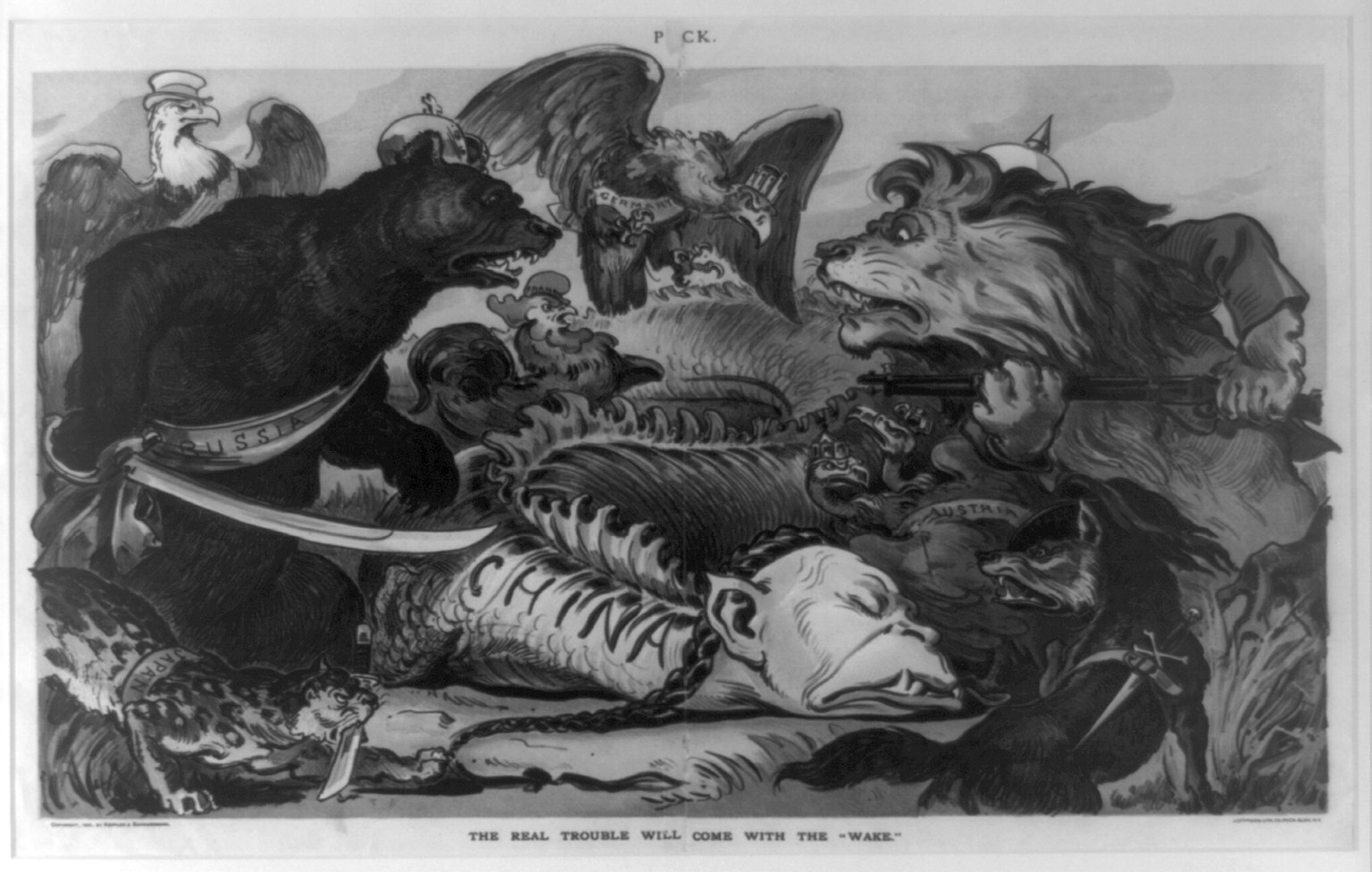 The real trouble will come with the wake"", c1900. — antique lithograph