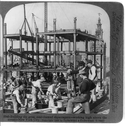 Building the great steel-framed skyscrapers - working high above the street, New York City