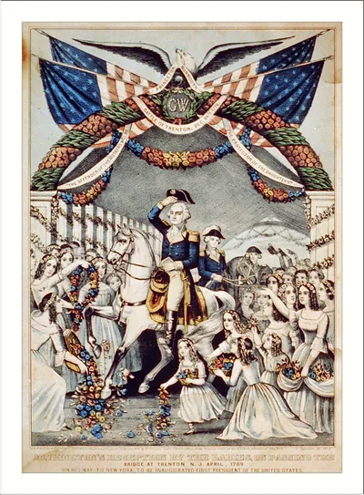 Washington's reception by the ladies, on passing the bridge at Trenton, N.J. April,--1789: on his way to New York to be inaugurated first President of the United States
