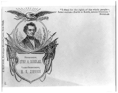 [Bust of Stephen Douglas over Northern Democratic Party's presidential campaign shield]