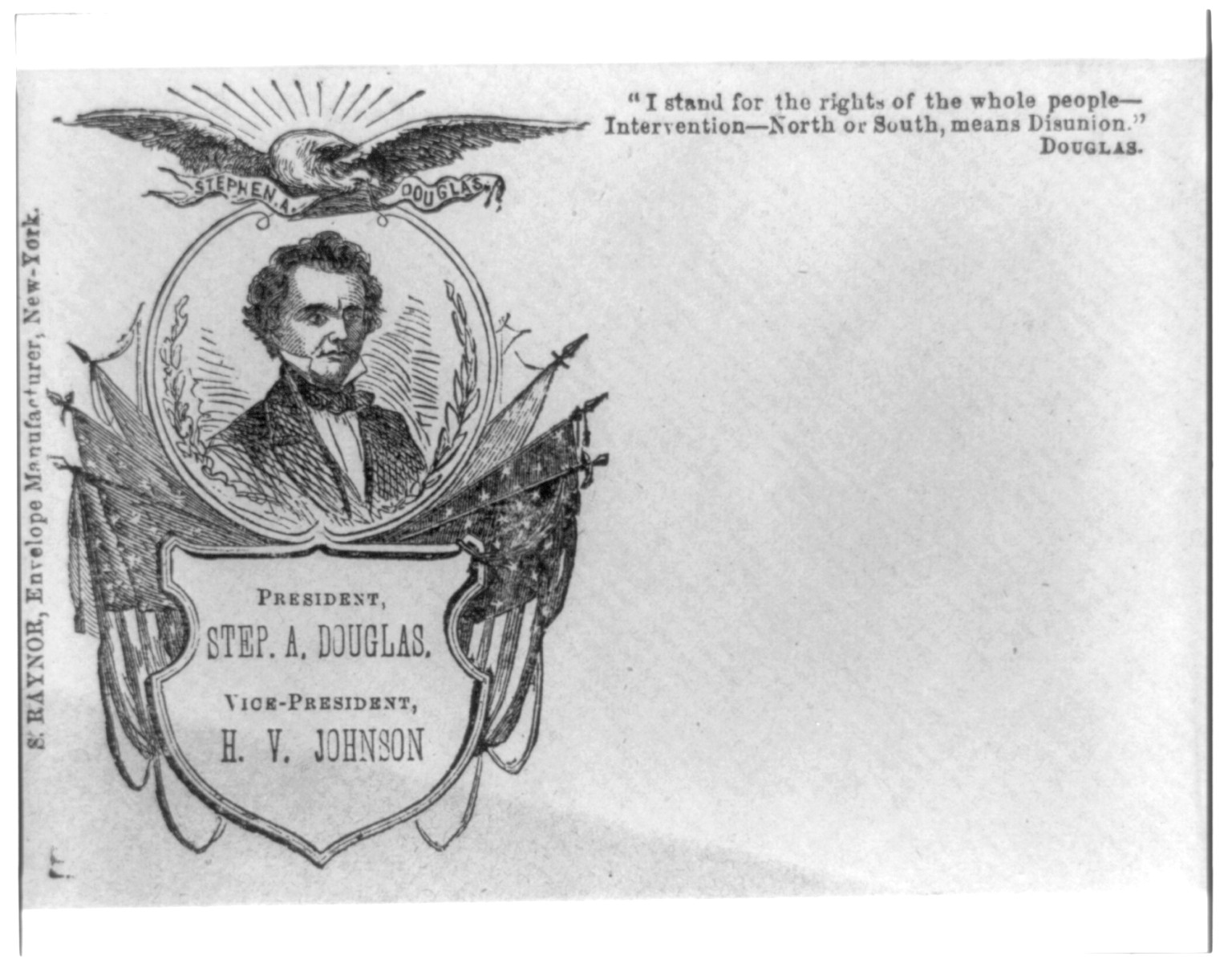 [Bust of Stephen Douglas over Northern Democratic Party's presidential campaign shield], [1860] — historic print