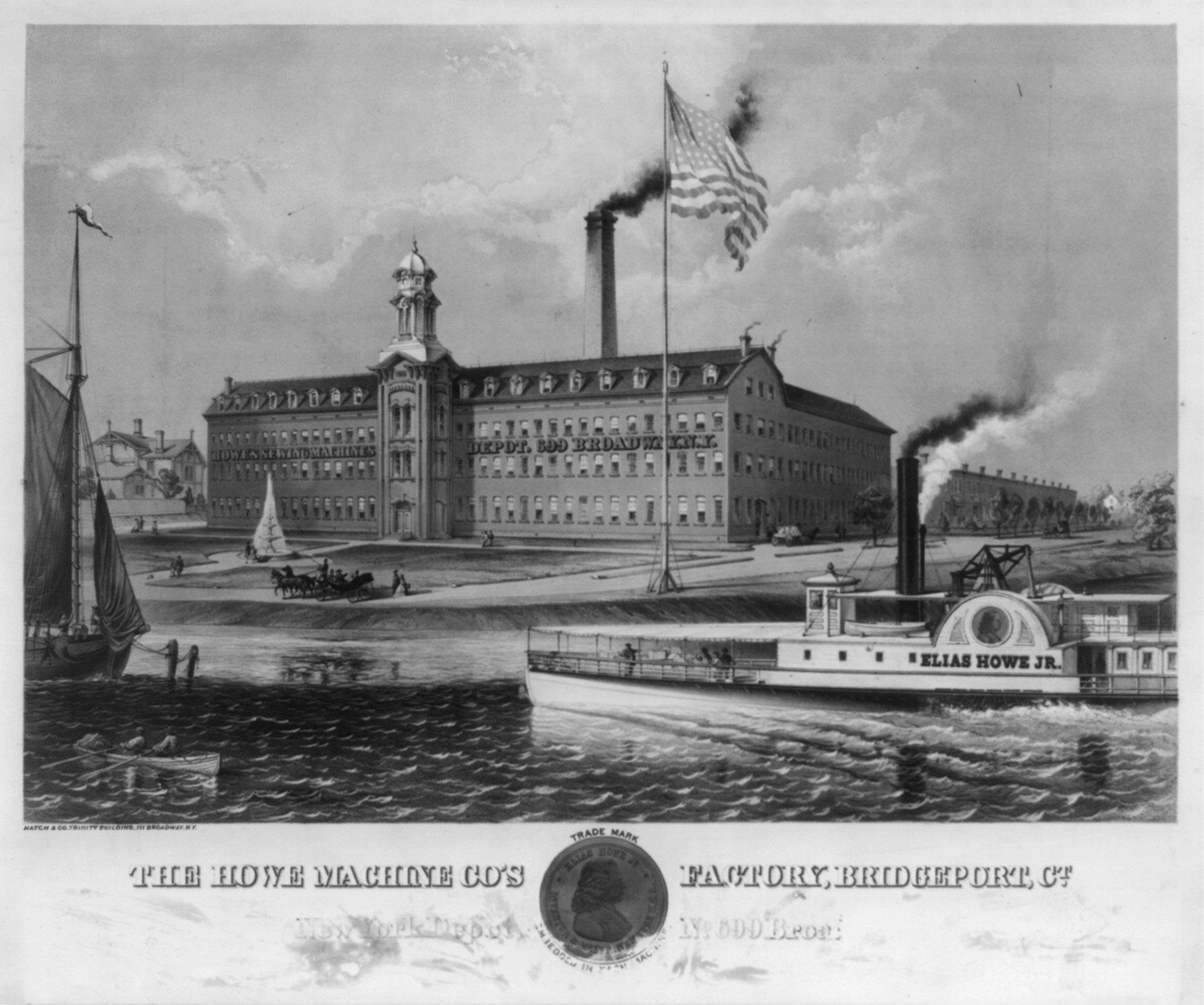 The Howe machine co's factory, Bridgeport, Co., [no date recorded on shelflist card] — historic print