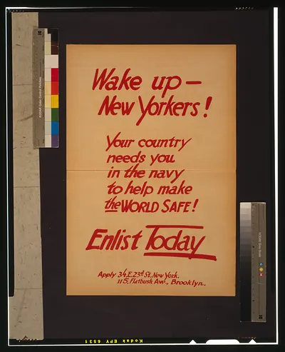 Wake up--New Yorkers! Your country needs you in the navy to help make the world safe! Enlist today