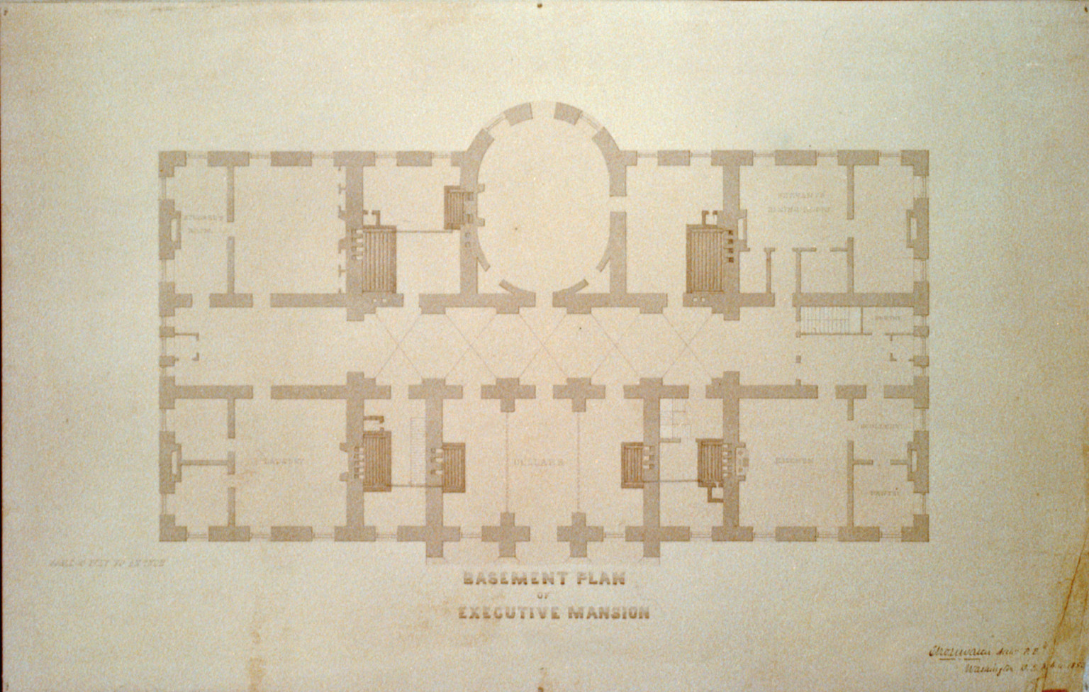 [The White House (Executive Mansion") D.C. Basement plan heating and furnace flues]", ADE - UNIT 2594, no. 1 (D size) [P&P]Check for an online group record (may link to related items) — historic drawing