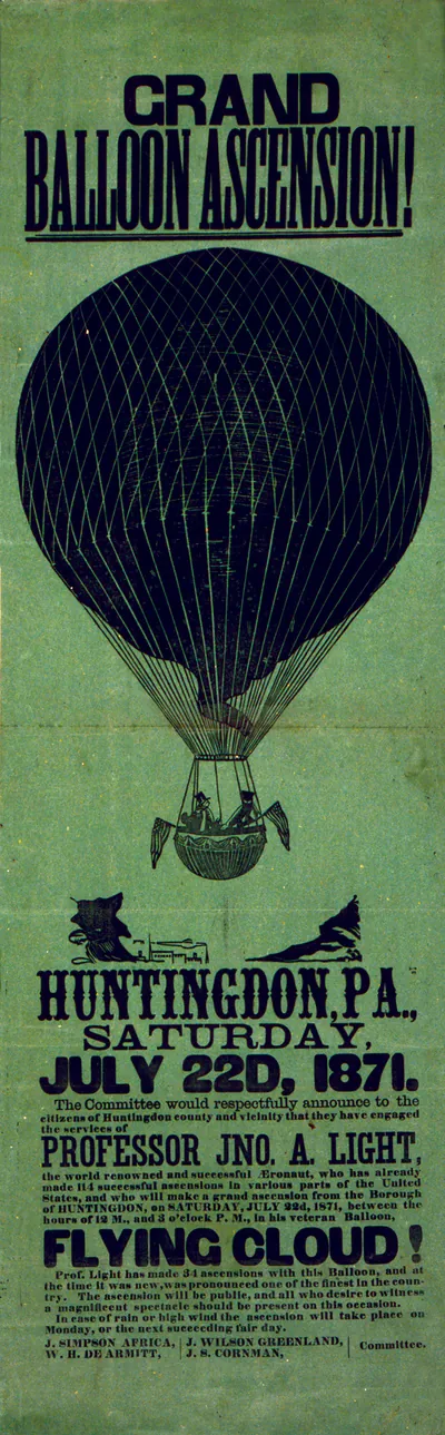 Grand balloon ascension! Huntingdon, Pa., Saturday, July 22d, 1871