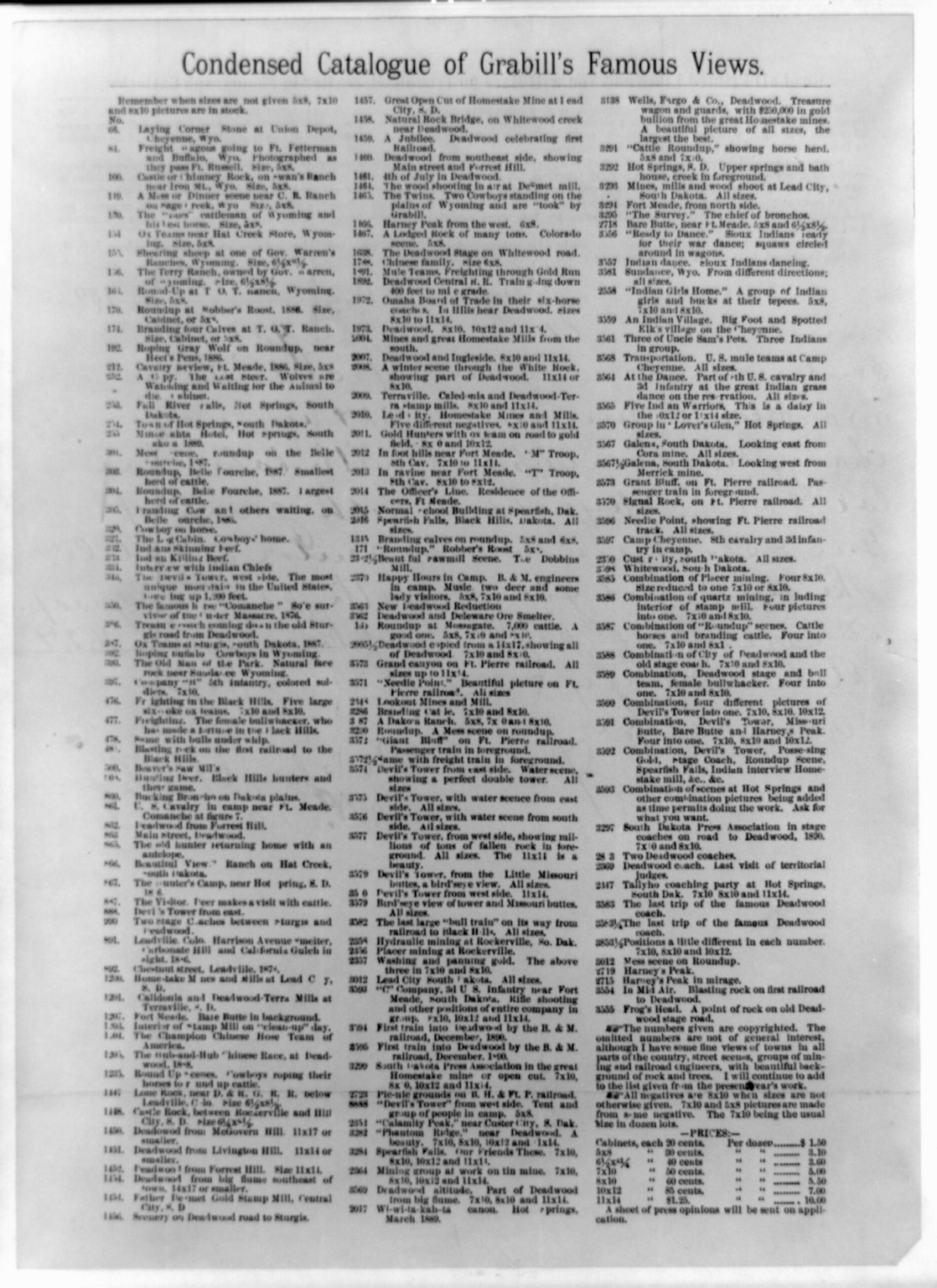 Condensed catalogue of Grabill's famous views, [ca. 1888] — historic print