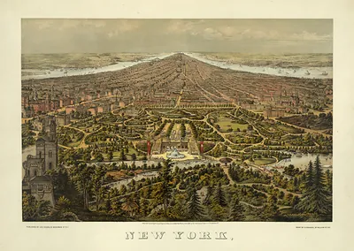 New York, bird's-eye panoramic view with Central Park