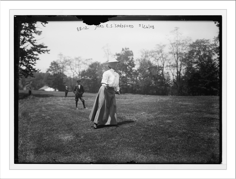 Mrs. E.S. Sandford, playing golf, Essex Country Club golf tournament, 5/26/08. — historic photograph