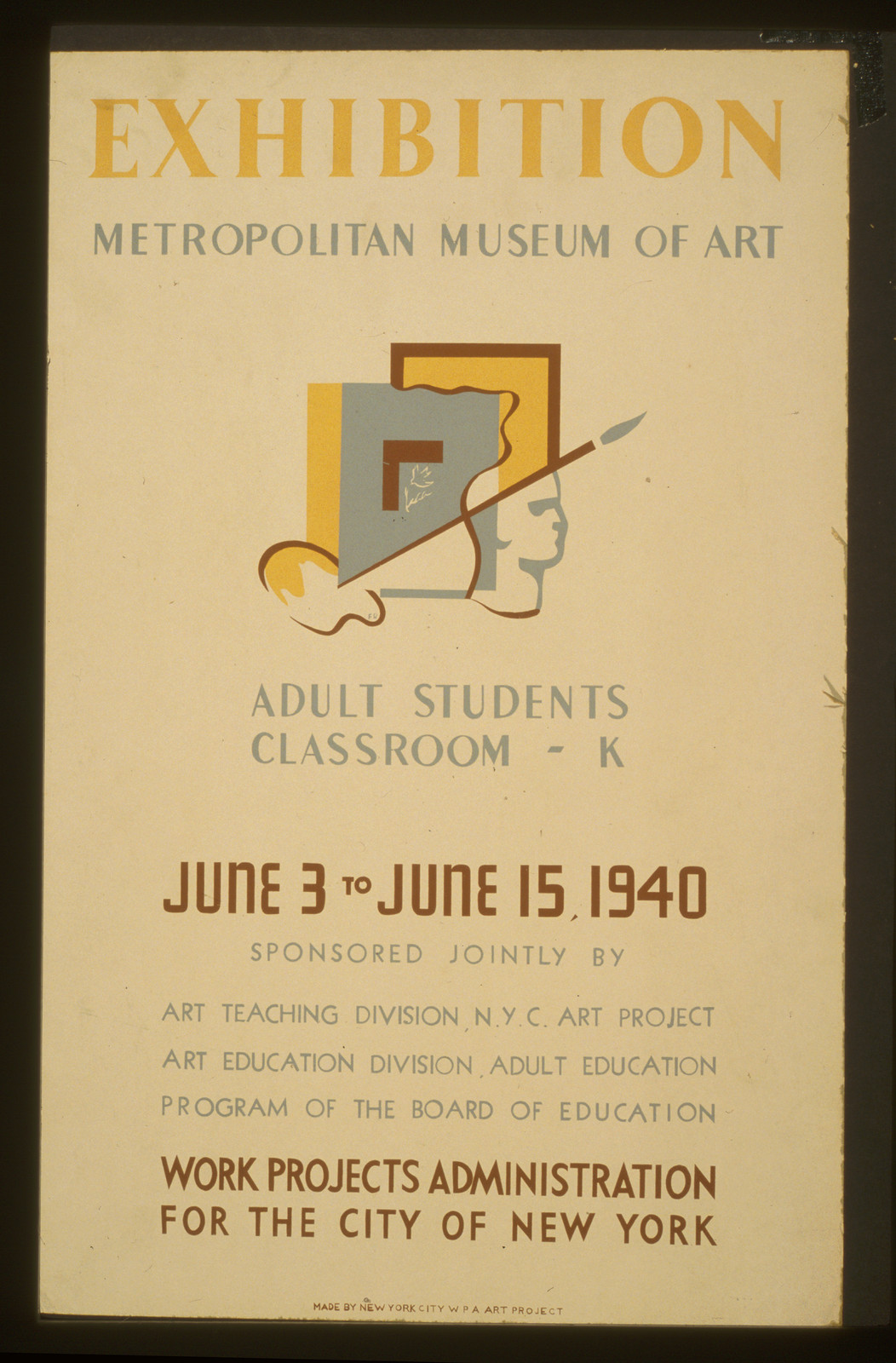 Exhibition - Metropolitan Museum of Art Adult students classroom - K., 1940 — vintage poster