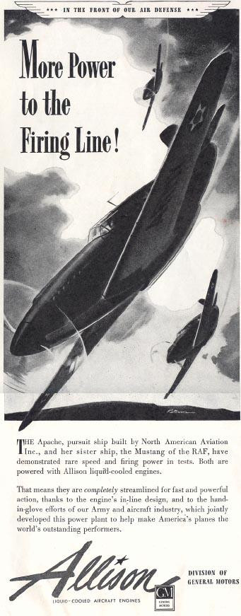More Power to the Firing Line, Allison engine advertisement — historic image