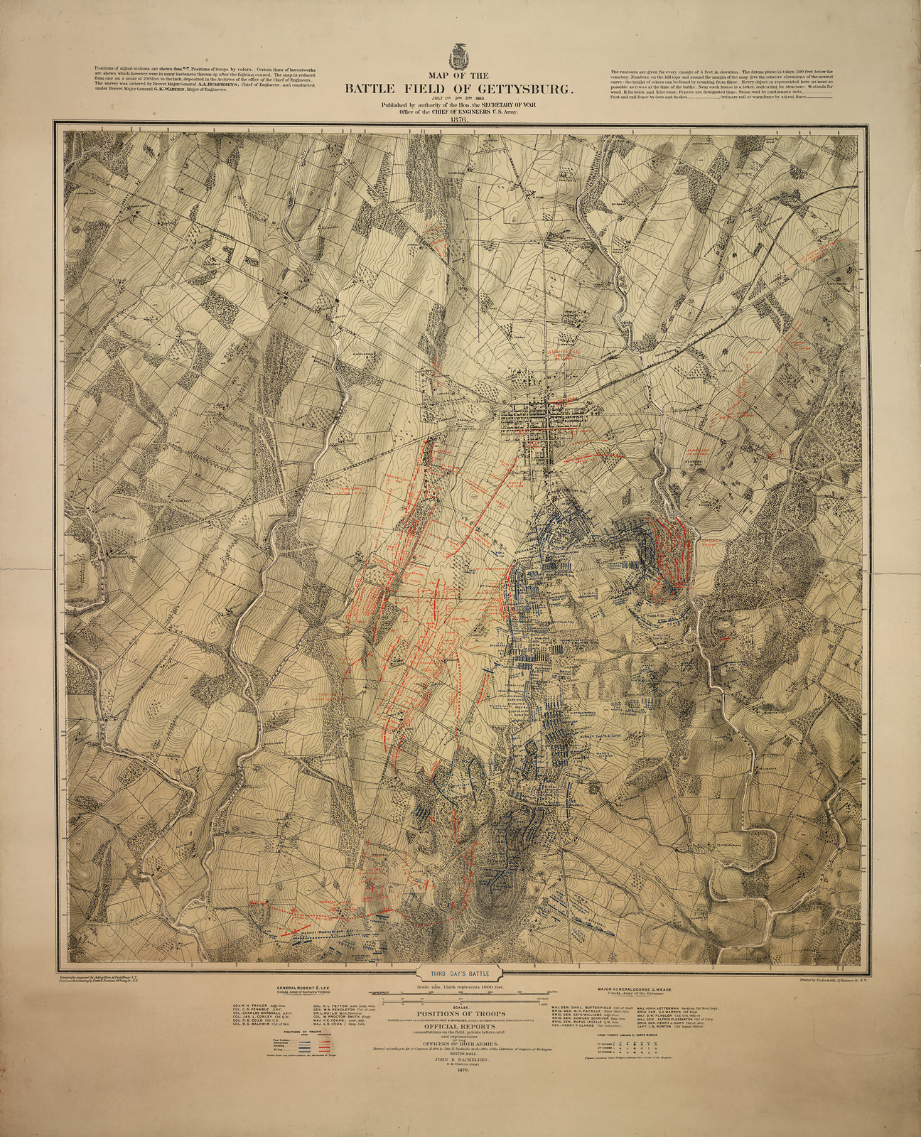 Map of the Battle Field of Gettysburg, 1876, 1876 — antique map