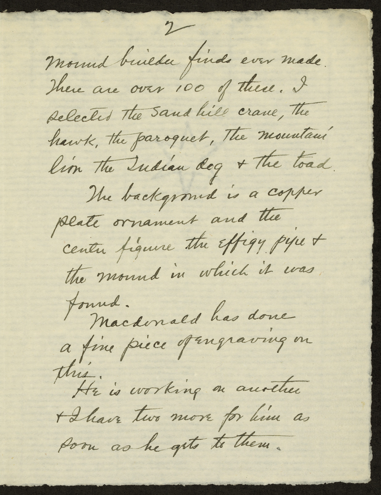 Handwritten letter page on mound builder finds — historic image