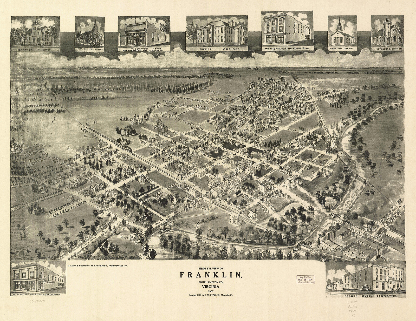 Franklin, Virginia, 1907, 1907 — antique map