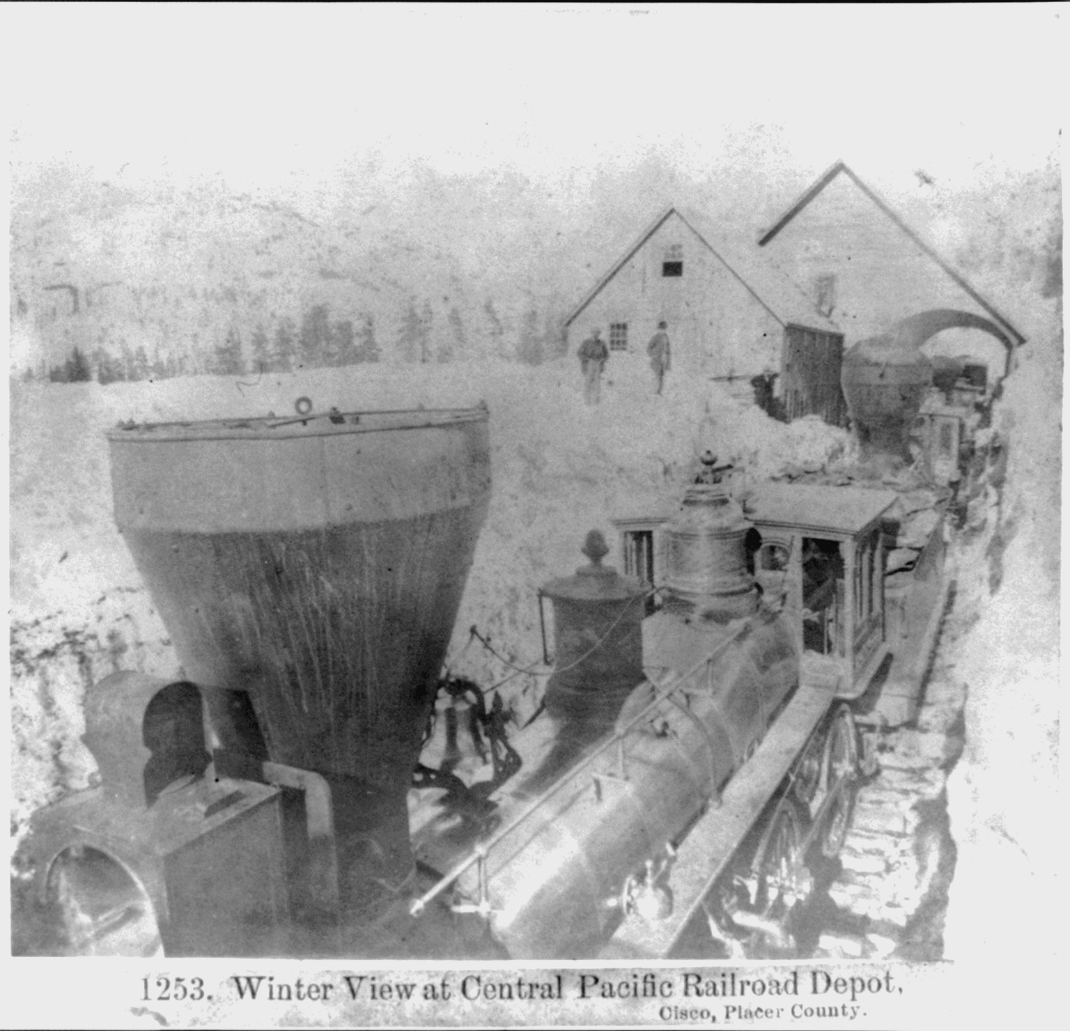 Winter view at Central Pacific Railroad Depot, Cisco, Placer County, [published 1866] — historic photograph