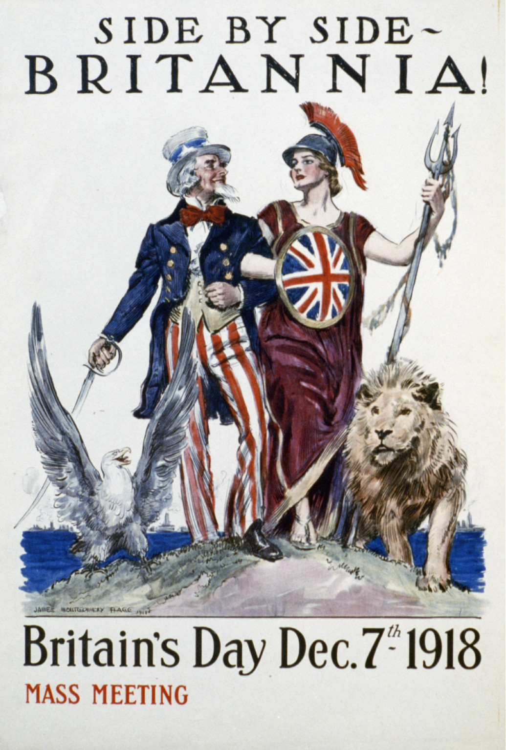 Side by side - Britannia! Britains Day Dec. 7th 1918 / James Montgomery Flagg 1918 American Lithographic Co. N.Y., 1918 — vintage poster