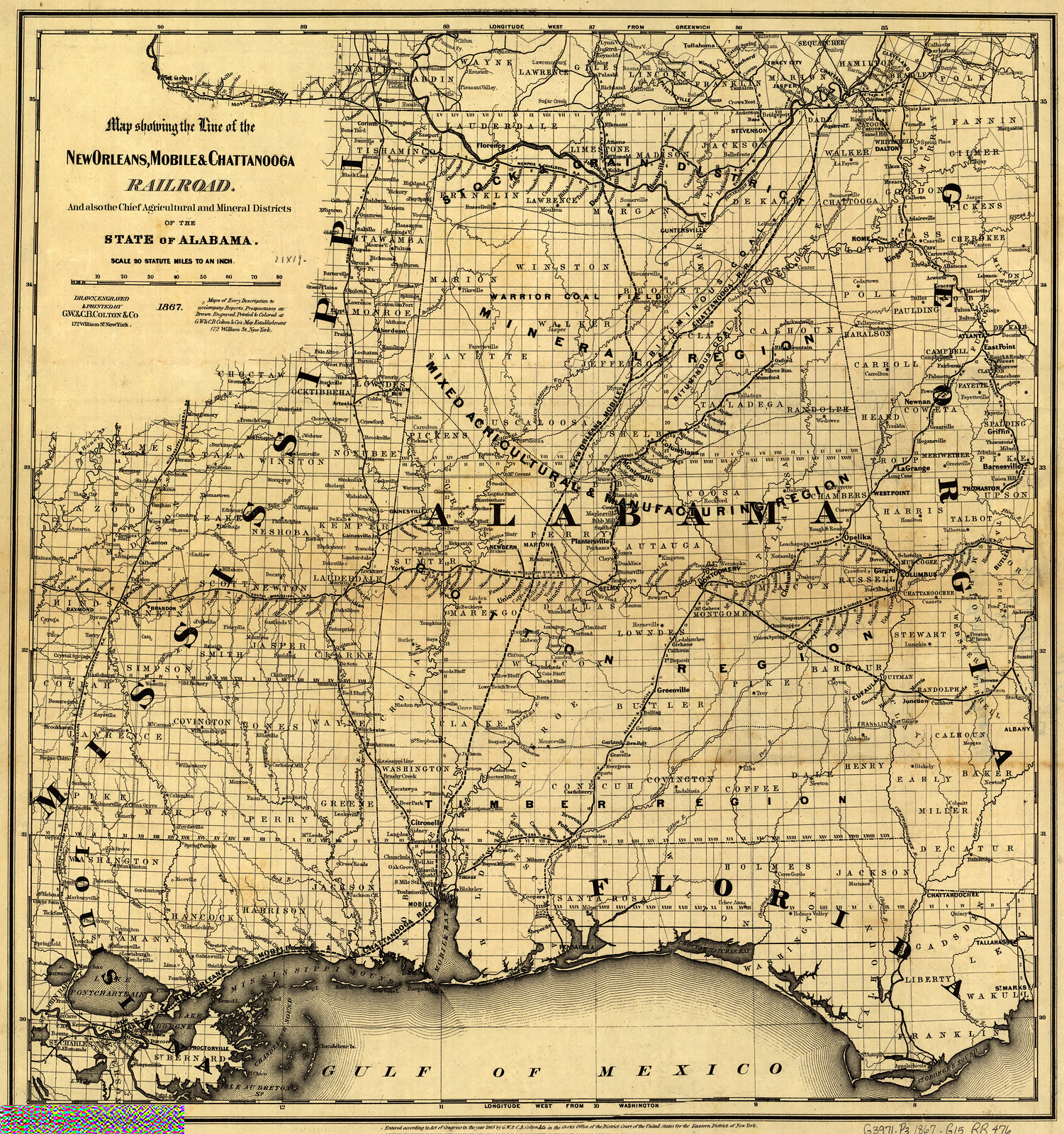 rr 004760 Map showing the line of the New Orleans, Alabama — antique map