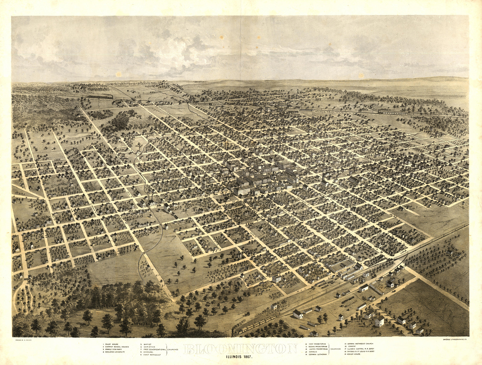 Bloomington, Illinois, 1867, 1867 — antique map