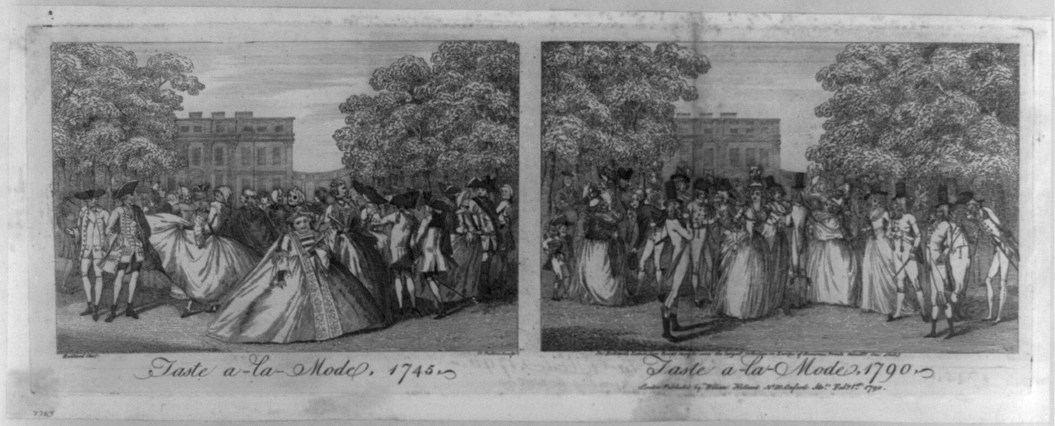 Taste a-la-Mode, 1745; Taste a-la-Mode, 1790, [no date recorded on caption card] — antique engraving