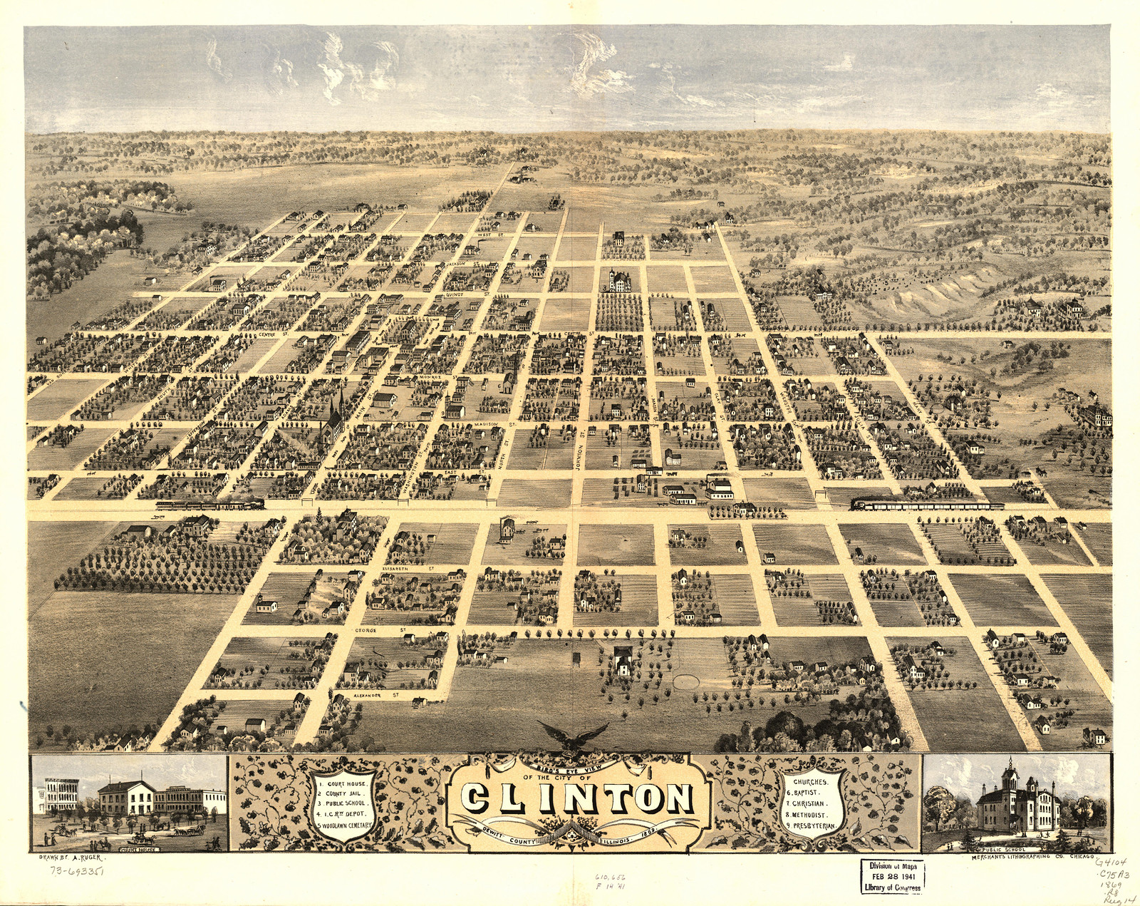 Clinton, Illinois, 1869, 1869 — antique map