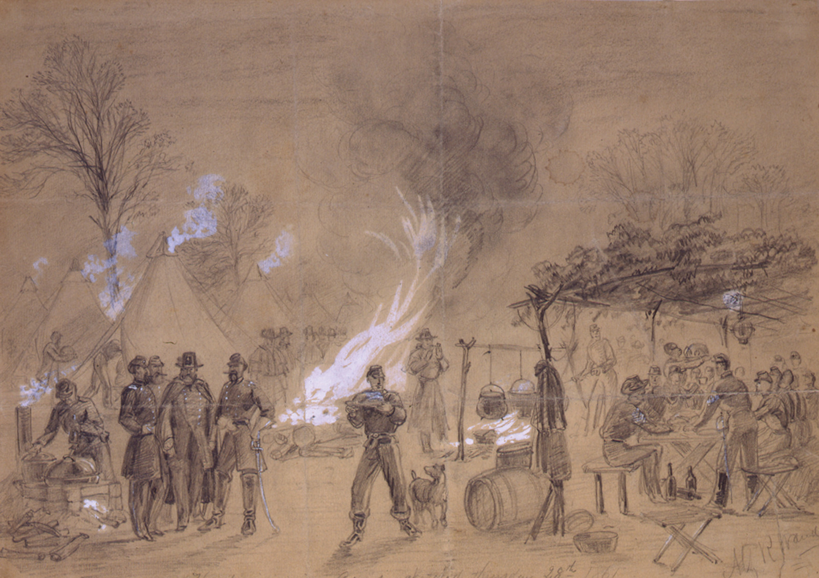 Thanksgiving in camp sketched Thursday 28th 1861, 1861 [November] 28. — historic drawing