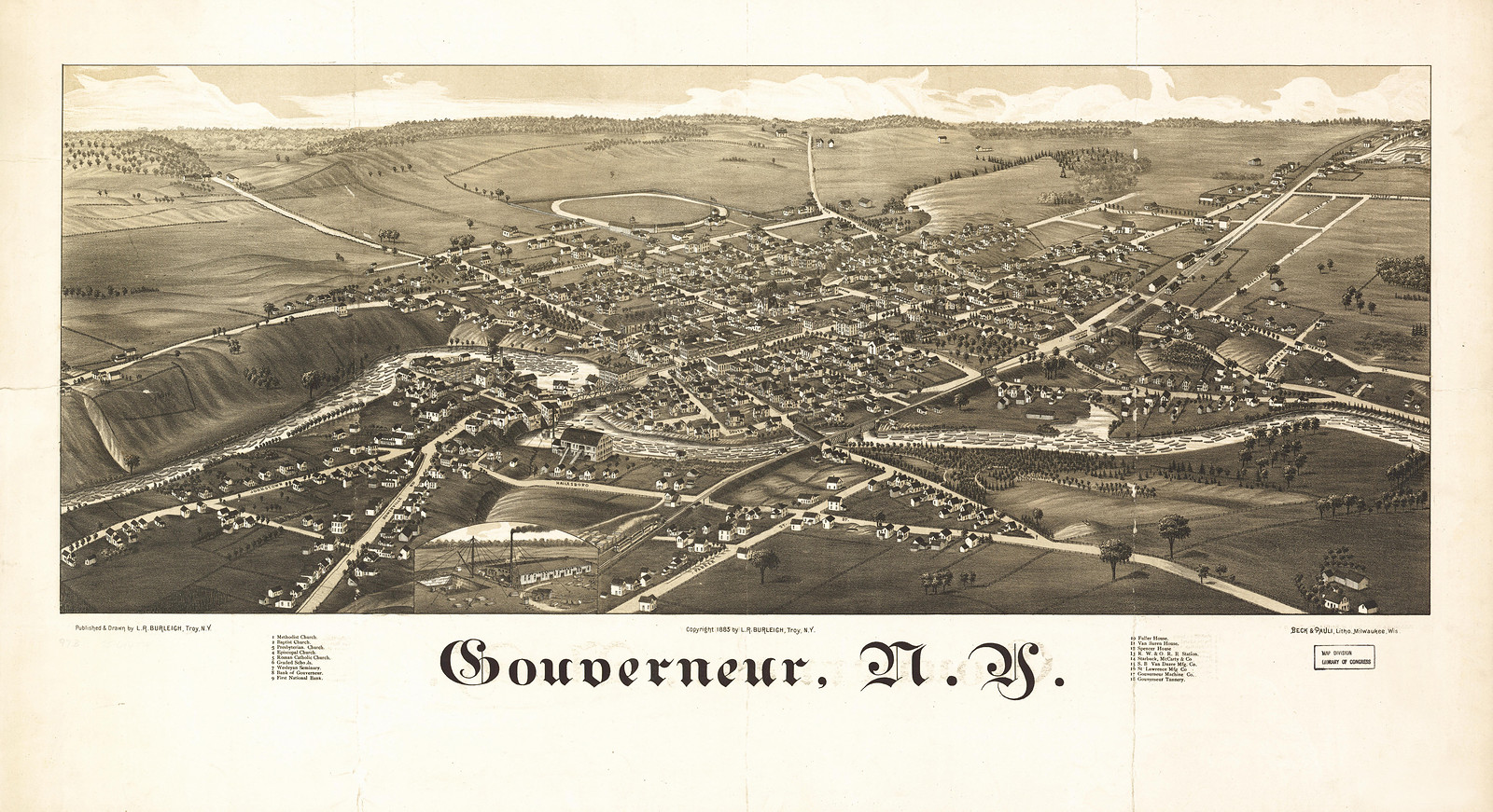 Gourerneur, New York, 1885, 1885 — antique map