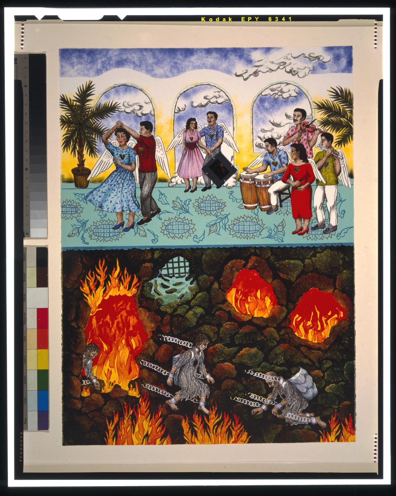 Heaven and hell / Carmen Lomas Garza 1990., [Rutgers Center for Innovative Printmaking], 1990. — antique lithograph