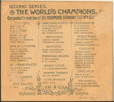 Allen & Ginter World's Champions Second Series Cigarette Card Insert