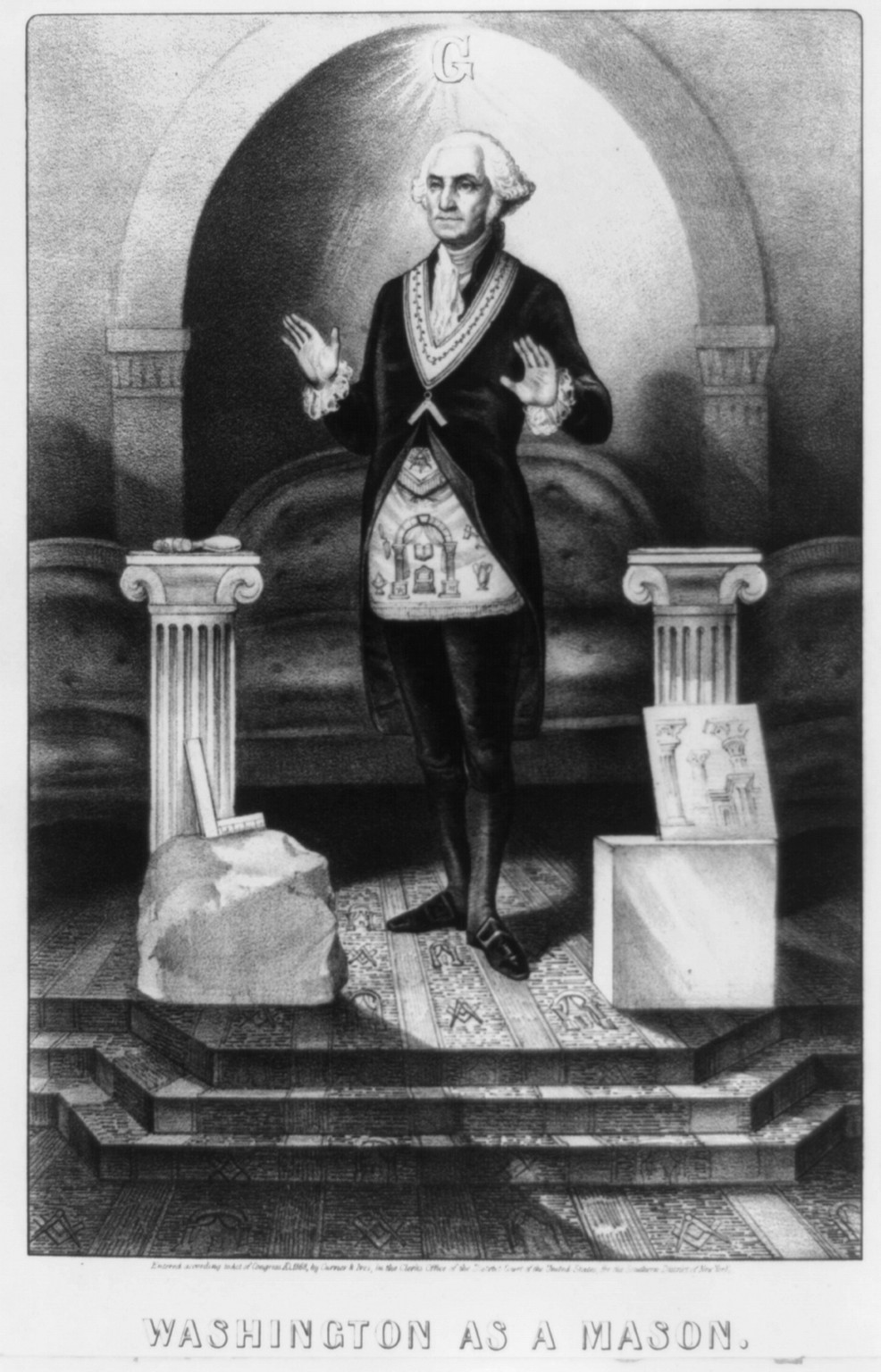 Washington As A Freemason, c. 1866 — antique lithograph