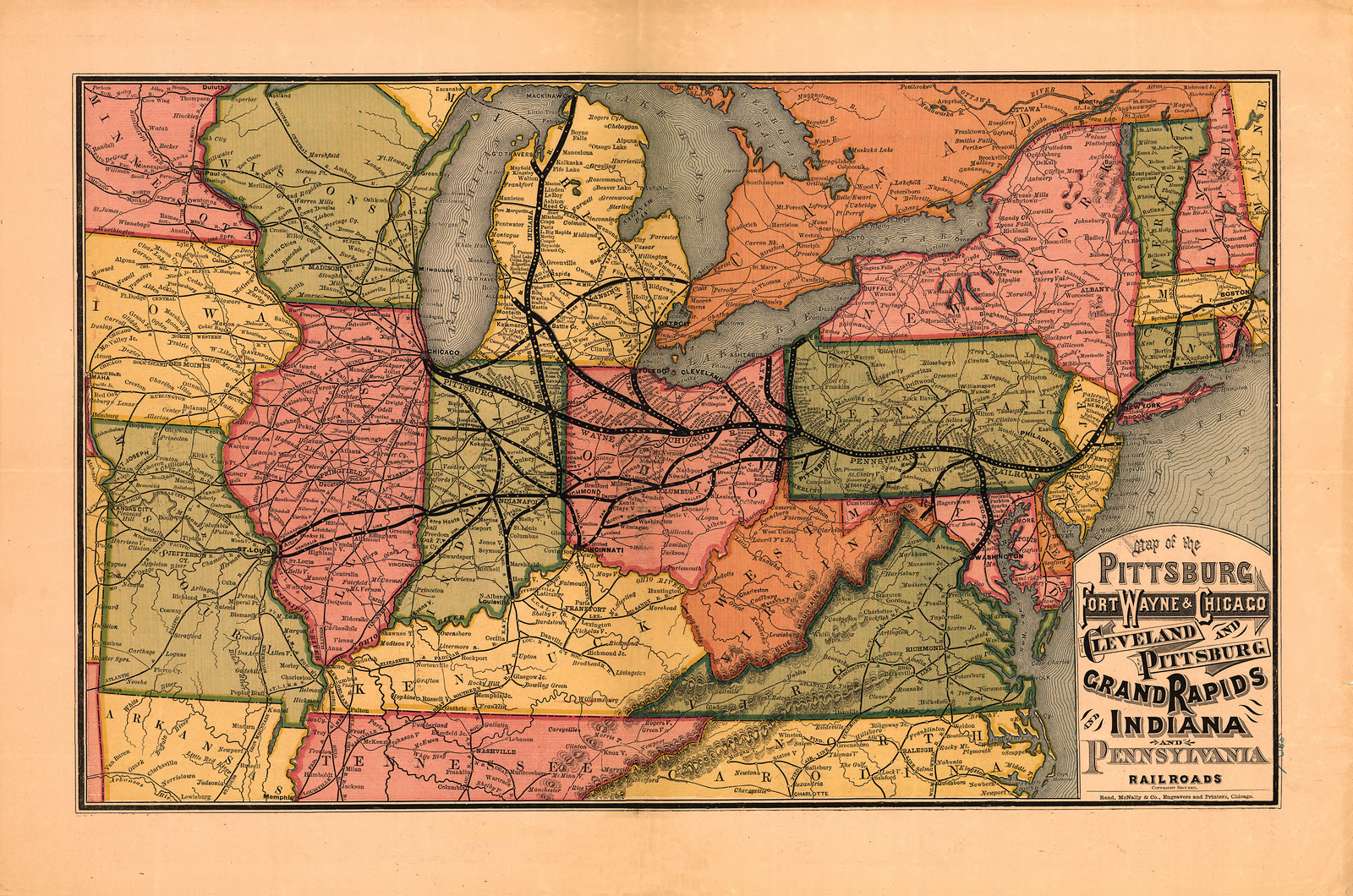 Map of the Pittsburgh, Fort Wayne & Chicago Railroads — antique map