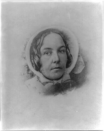 [Elizabeth Cady Stanton, head in bonnet, facing right, photo, 1854]