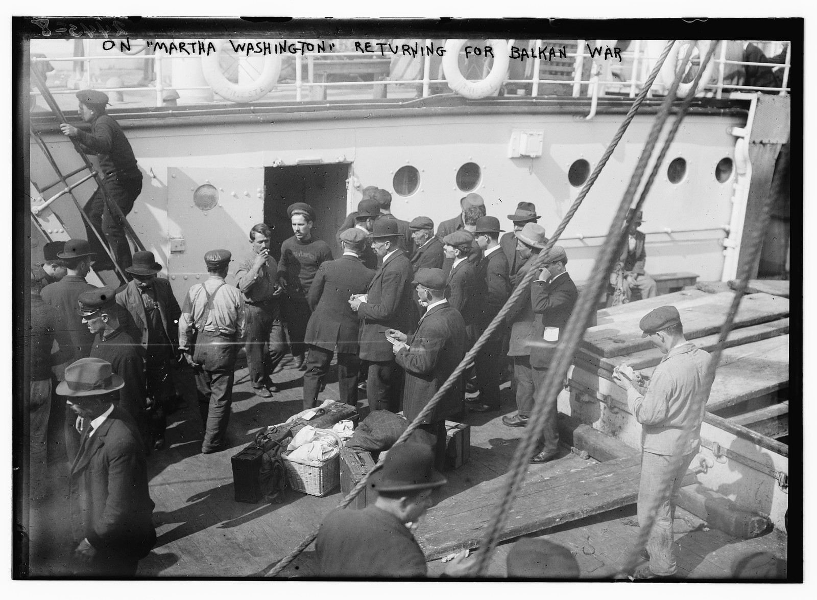 On MARTHA WASHINGTON returning for Balkan War, n/a — historic photograph