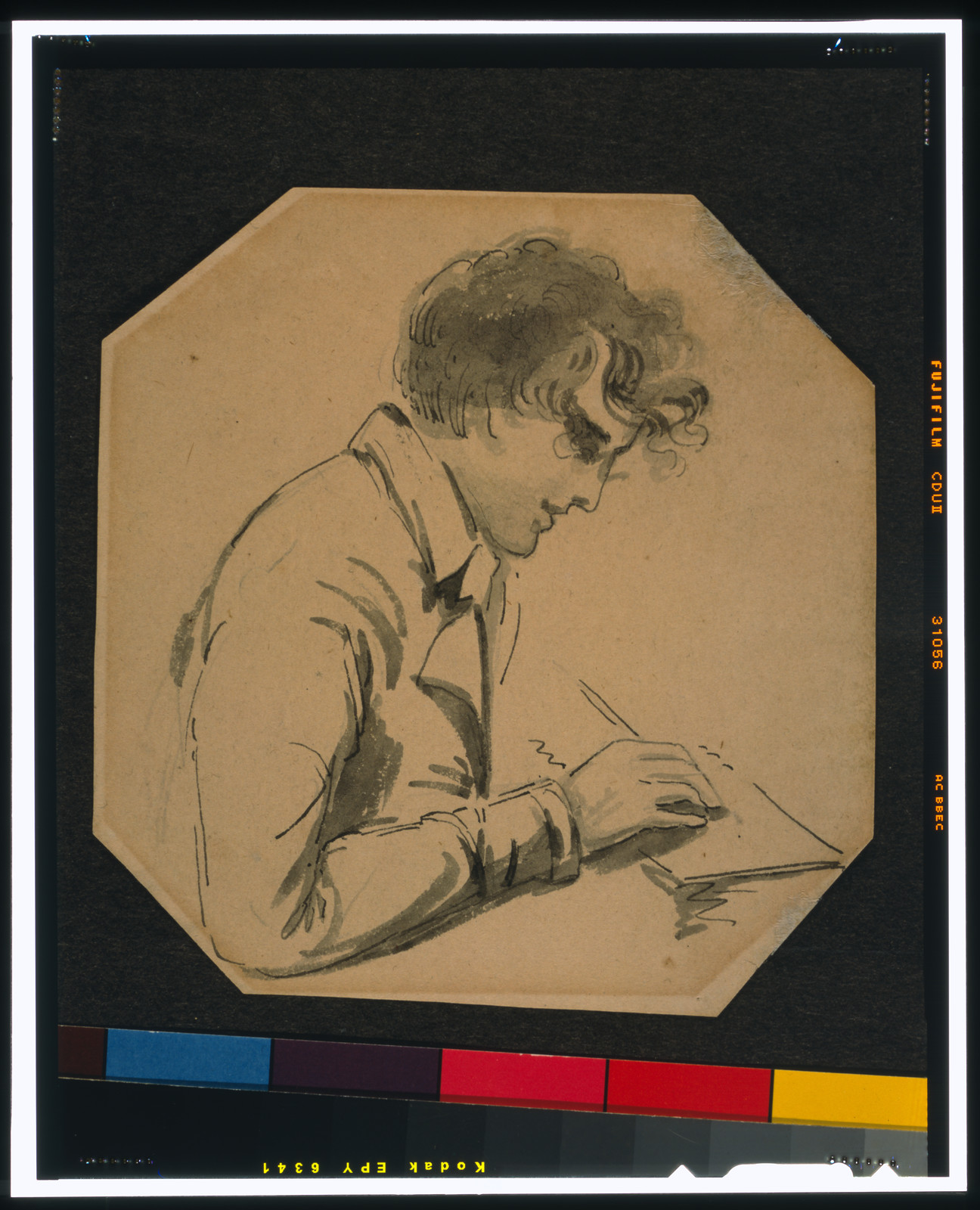 [Gilbert Stuart, self-portrait, half-length, right profile, holding pencil or brush, drawing], [ca. 1783] — historic drawing