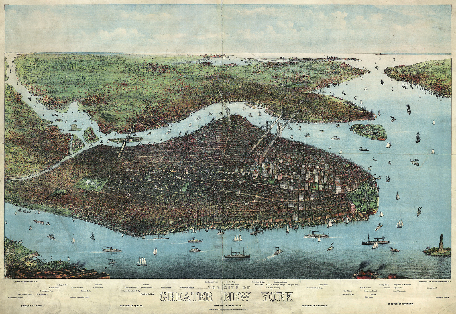 New York City, New York, 1905, 1905 — antique map
