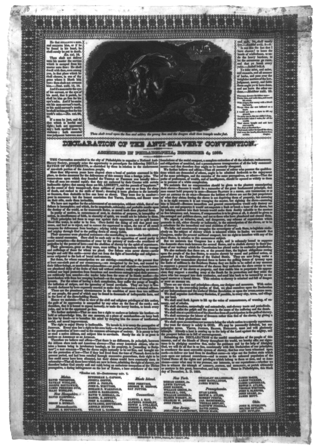 Declaration of the Anti-Slavery Convention. Assembled in Philadelphia, December 4, 1833, 1833 — historic print